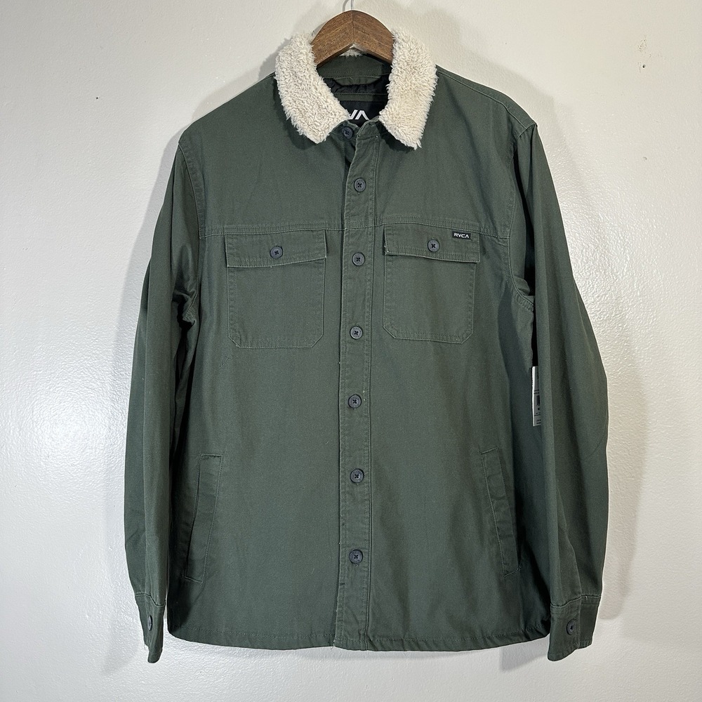 RVCA Men's Large Button Front Army Green Range Jacket Western Ranch NEW